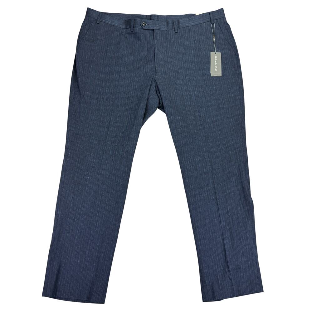 Michael Kors Mens Classic Fit Stretch Linen Blend Striped Suit Pants Blue 44x30